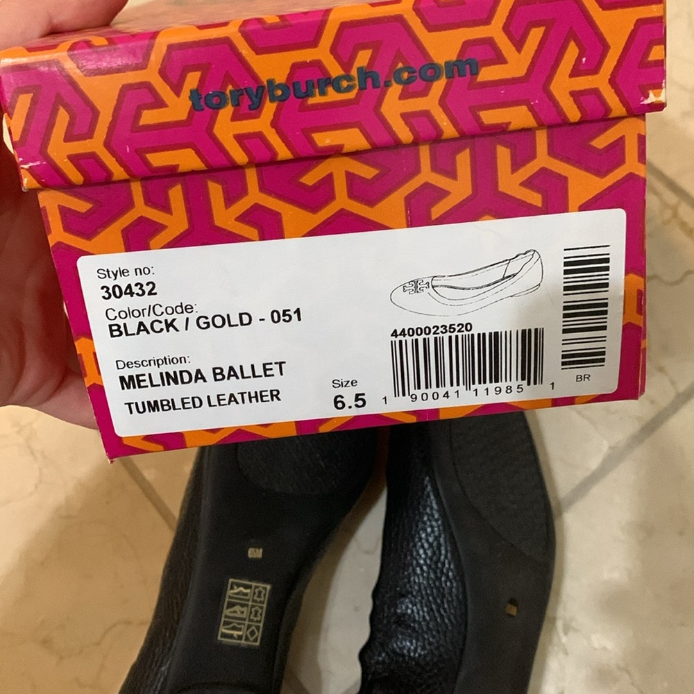 Brand new Tory Burch logo Black & Gold Melinda Ballet Flats Size 6.5 - Picture 7 of 8